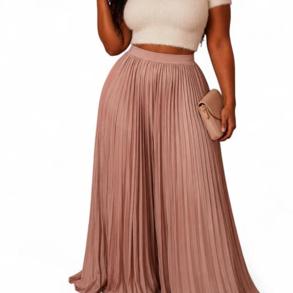 Elegant blush pink pleated maxi skirt SIZE XL